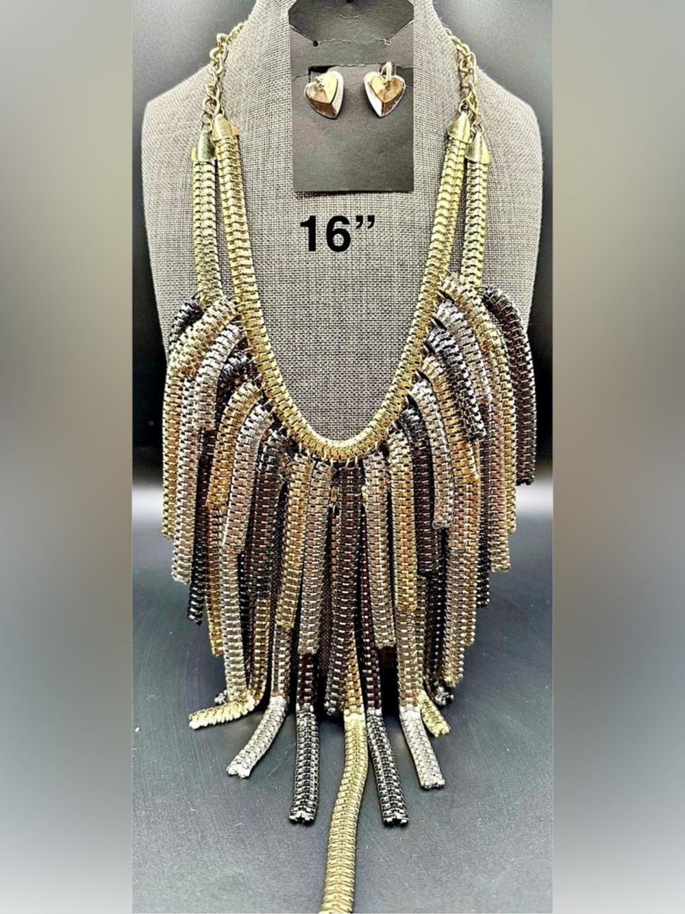 Statement Fringe Necklace Gold & Silver